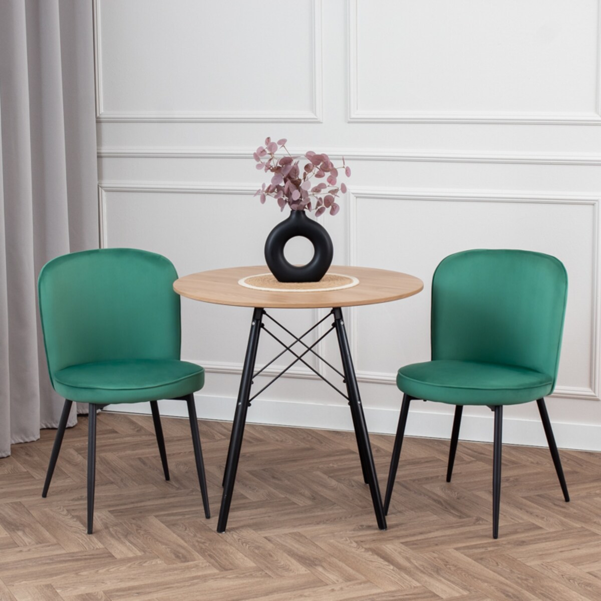 Krzesło tapicerowane do salonu jadalni welurowe wygodne zielone