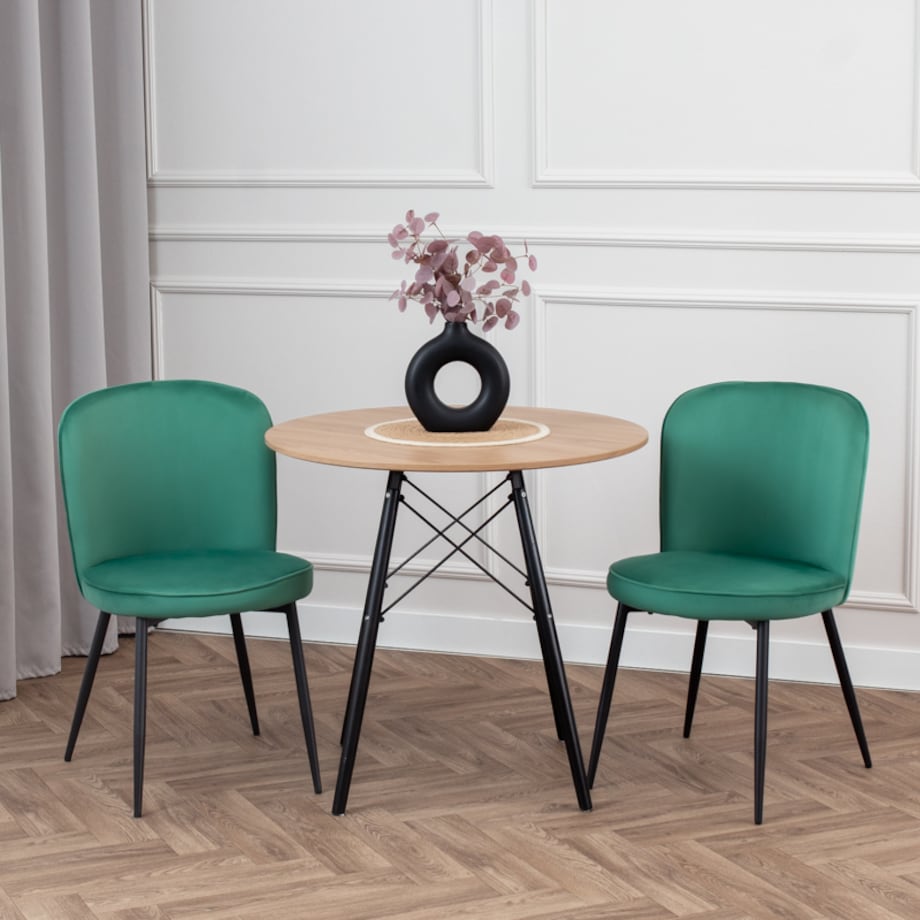 Krzesło tapicerowane do salonu jadalni welurowe wygodne zielone