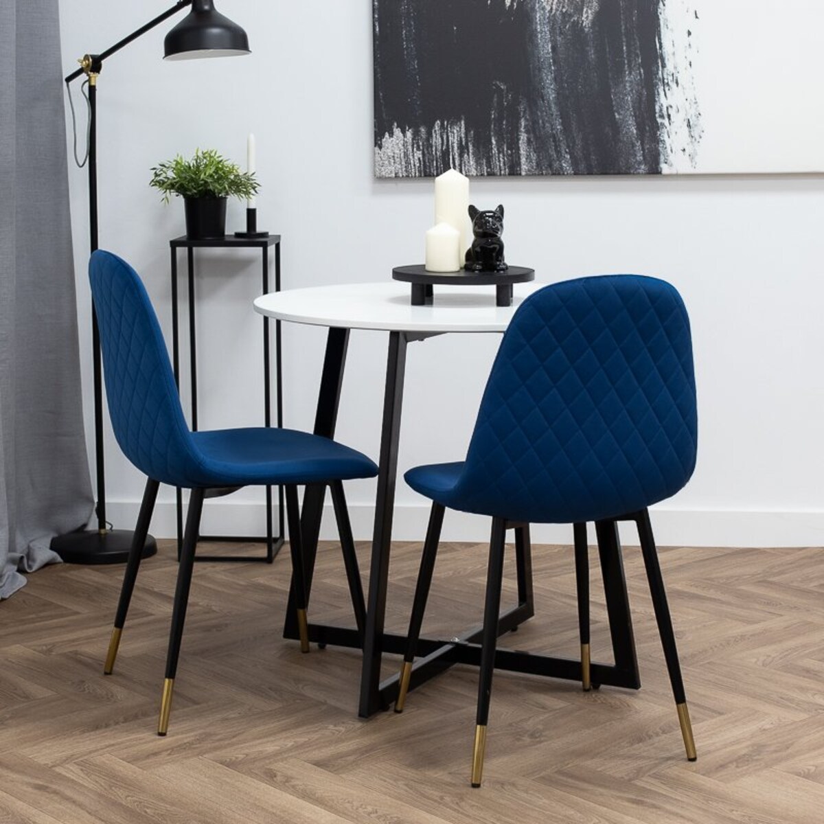 Krzesło tapicerowane welurowe pikowane granatowe do salonu jadalni