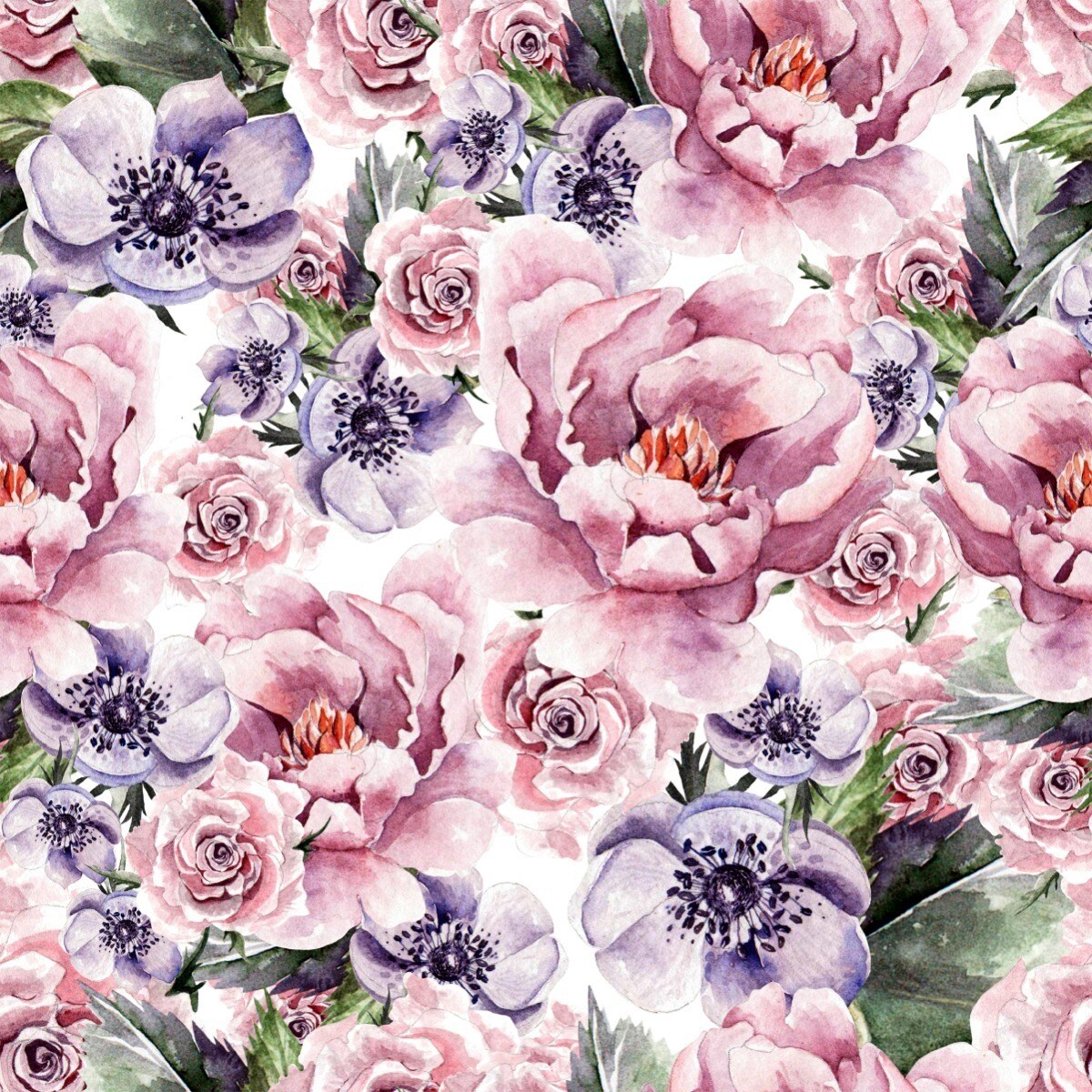 Tapeta akwarelowe kwiaty liście kolorowe rośliny