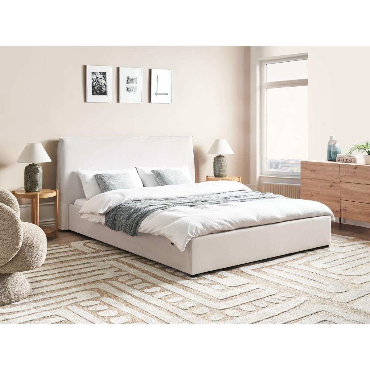 Łóżko Welur LAVAUR 160 x 200 cm Złamana biel