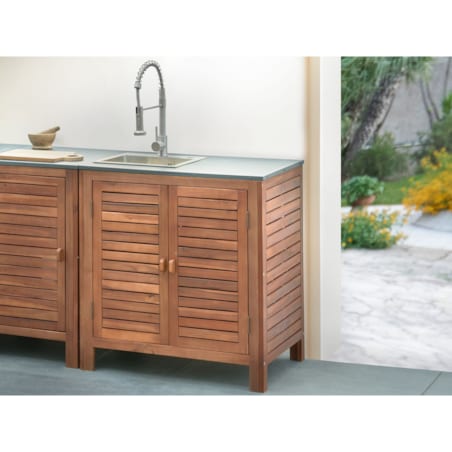 Szafka kuchenna ogrodowa ze zlewem BRUCOLI Drewno akacjowe 80 cm 50 cm Brązowy/ srebrny