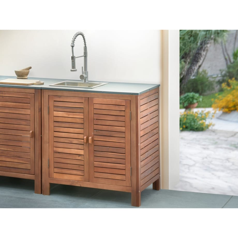 Szafka kuchenna ogrodowa ze zlewem BRUCOLI Drewno akacjowe 80 cm 50 cm Brązowy/ srebrny
