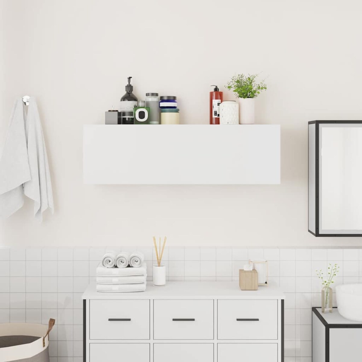 vidaXL Wisząca szafka łazienkowa, biała, 100x25x30 cm