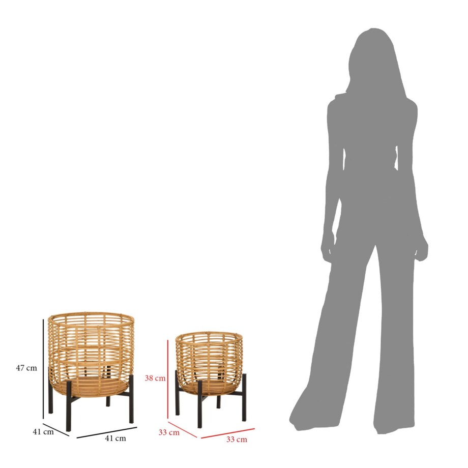 Zestaw 2 kwietników Rattan, kolor wielokolorowy, żelazo, wysokości 47 i 39 cm, na rośliny doniczkowe, Mauro Ferretti
