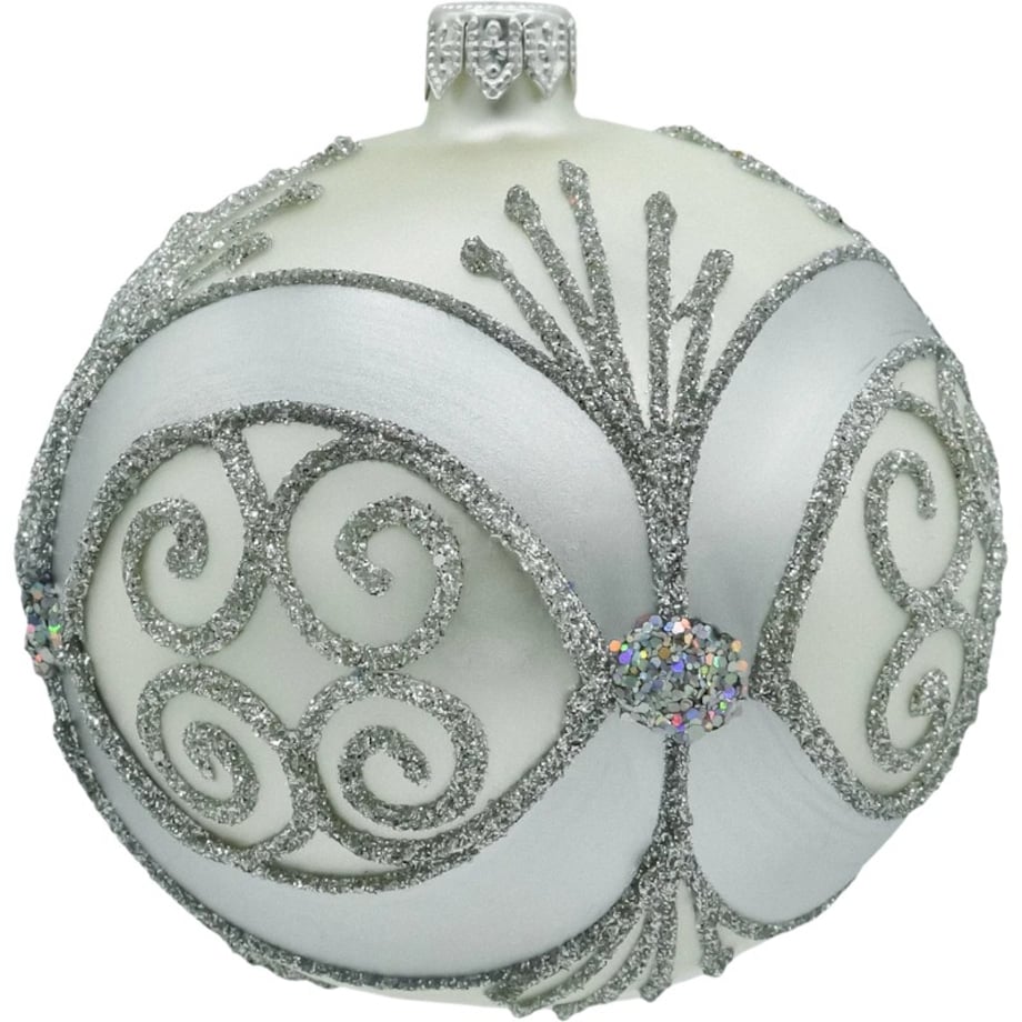 ZESTAW 6 szt.: Bombka choinkowa: Srebrna z ornamentem: 6 sztuk