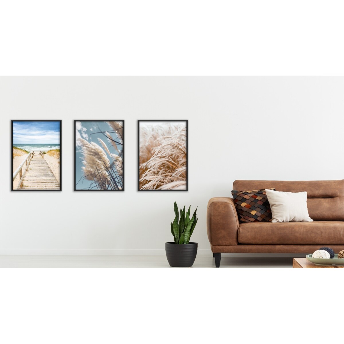 ZESTAW 3x Plakat W Ramie TRAWA Plaża Morze Wydmy Pomost 60x80cm