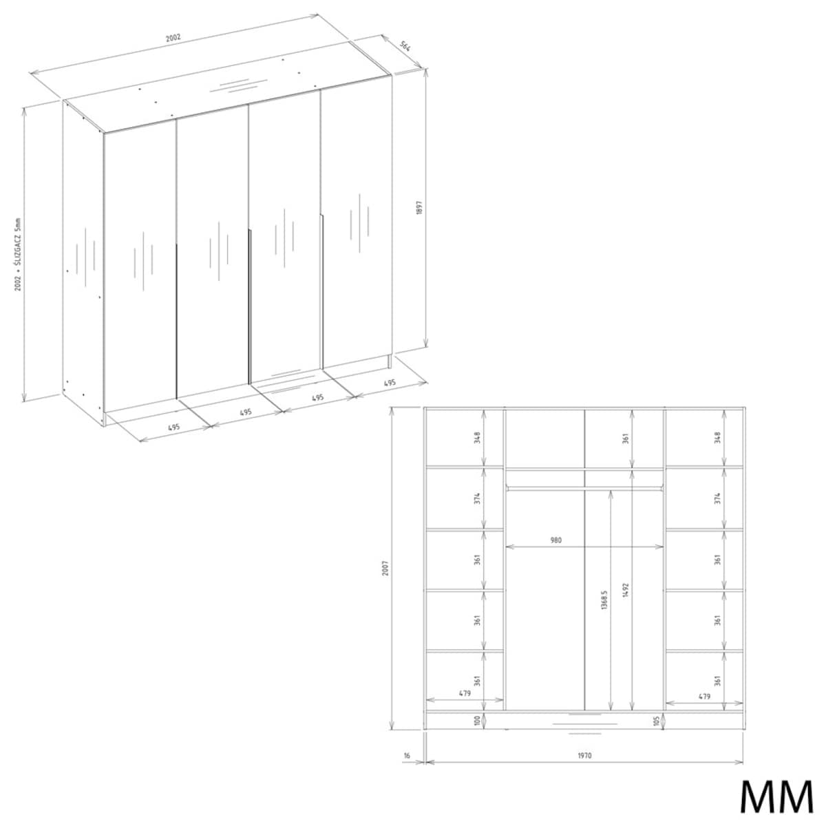 SZAFA SENSO 4D 200 CM 4 DRZWI ZŁOTE UCHWYTY DO SALONU SYPIALNI KASZMIR BEŻ