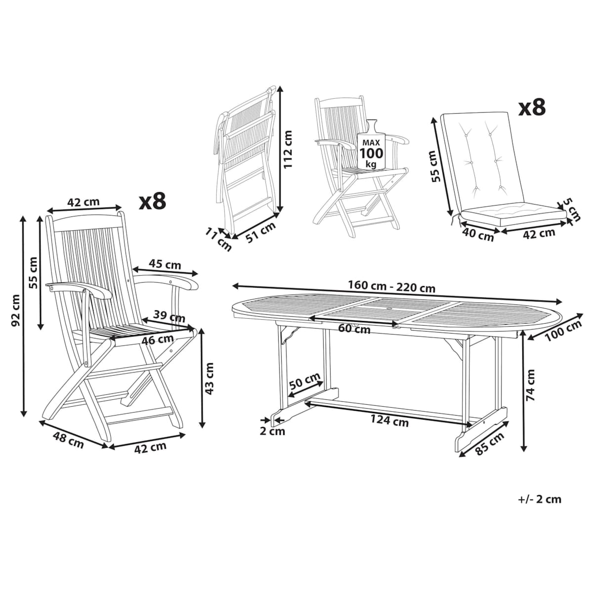 Zestaw ogrodowy dla 8 osób MAUI PREMIUM Drewno akacjowe Jasnozielony