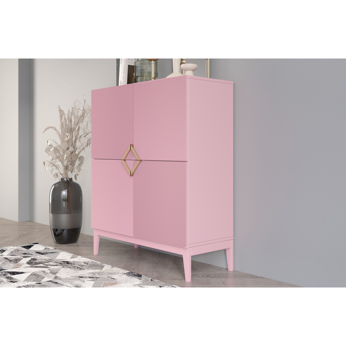 Drewniana komoda Visby DEMI HIGH / kolor pudrowy róż