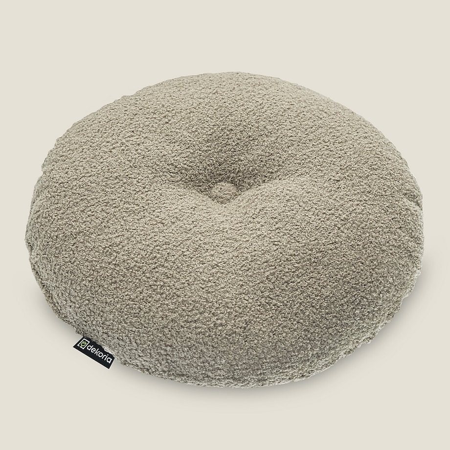 Poduszka okrągła z guzikiem, ciemno beżowa bukla, ⌀37 cm, Boucle Teddy