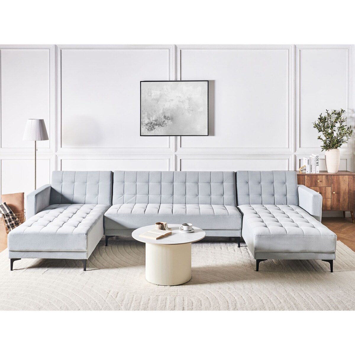 Narożnik rozkładany 5-osobowy welurowy jasnoszary ABERDEEN