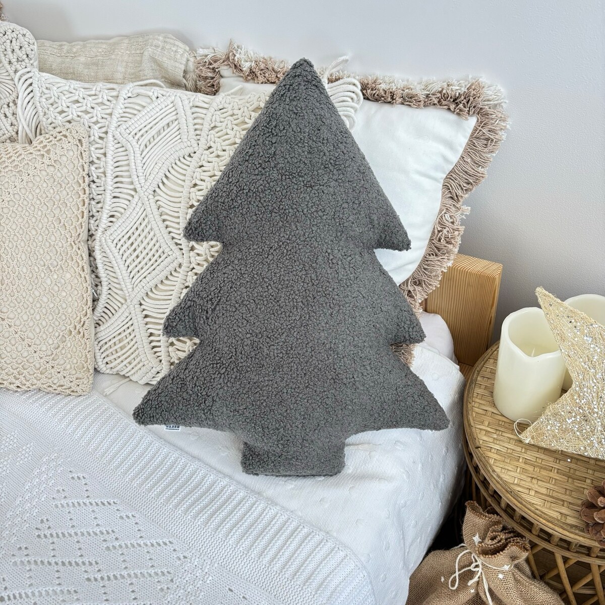 Poduszka Choinka boucle szara