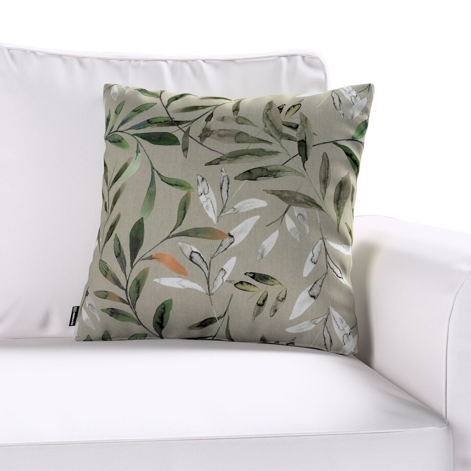 Poszewka Kinga na poduszkę 50x50 zielone gałązki na szarym tle