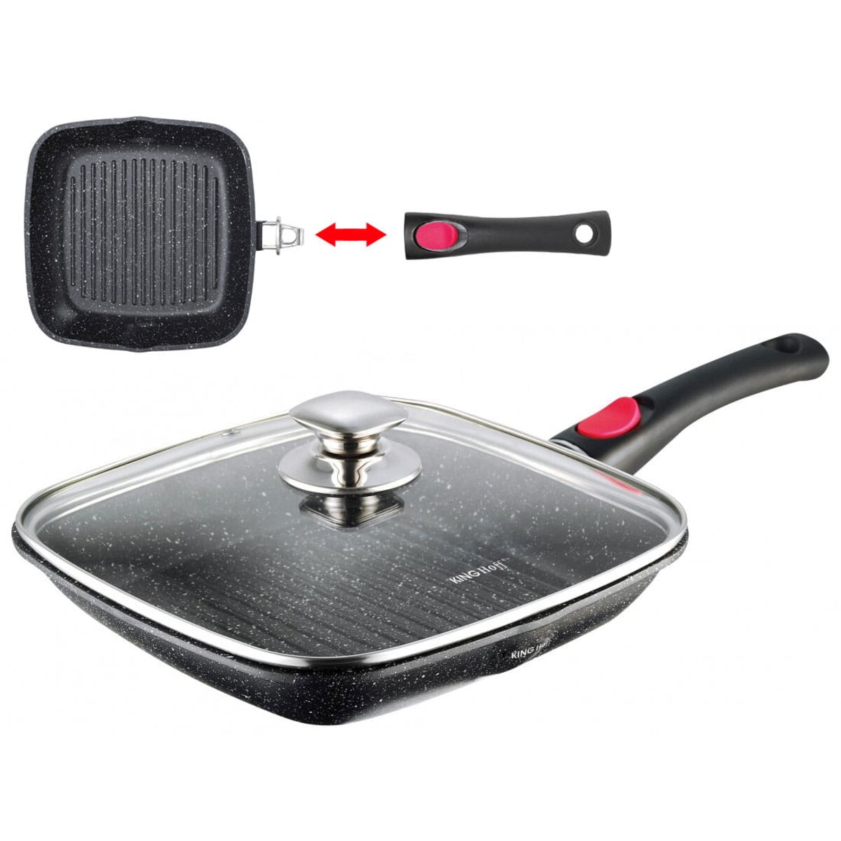 Patelnia grillowa z powłoką granitową 24cm z odpinanym uchwytem KINGHOFF