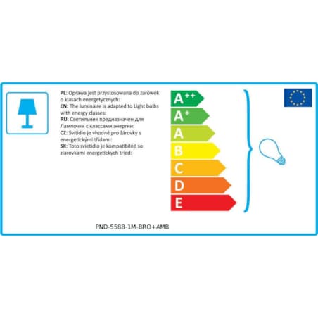 LAMPA wisząca ANTIOLA PND-5588-1M-BRO+AMB Italux szklana OPRAWA plisowany ZWIS loftowy mosiężny bursztynowy