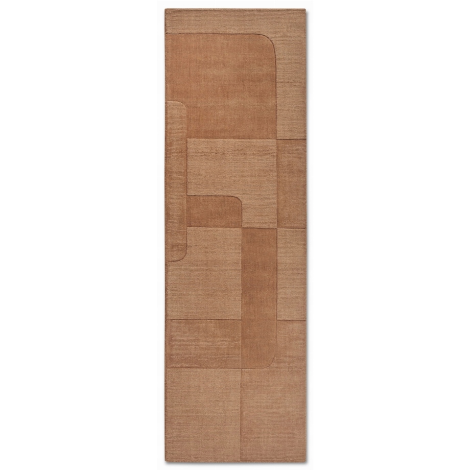 Chodnik wełniany do korytarza 80x250cm, brązowy nowoczesny wzór 3D