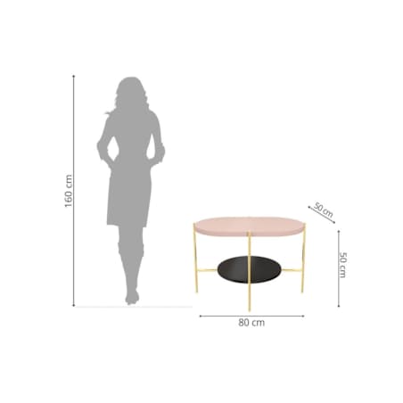 Nowoczesny stolik kawowy Dancan ARENA / złota podstawa + różowy i czarny blat