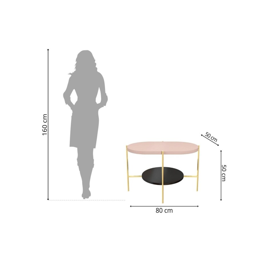 Nowoczesny stolik kawowy Dancan ARENA / złota podstawa + różowy i czarny blat