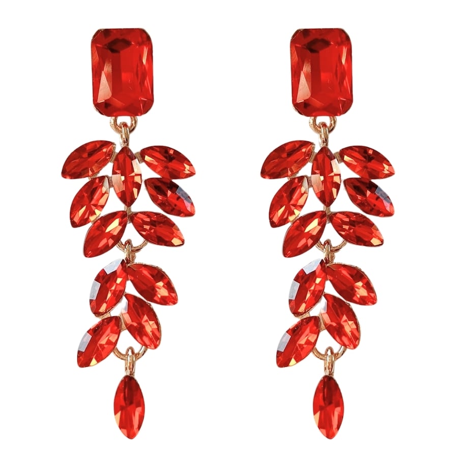 Czerwone eleganckie kolczyki wieczorowe na eleganckie przyjęcie złote