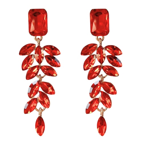 Czerwone eleganckie kolczyki wieczorowe na eleganckie przyjęcie złote