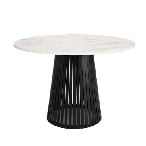 Stół okrągły VIV z lamelami do jadalni , salonu, blat 90 cm -jasny marmur