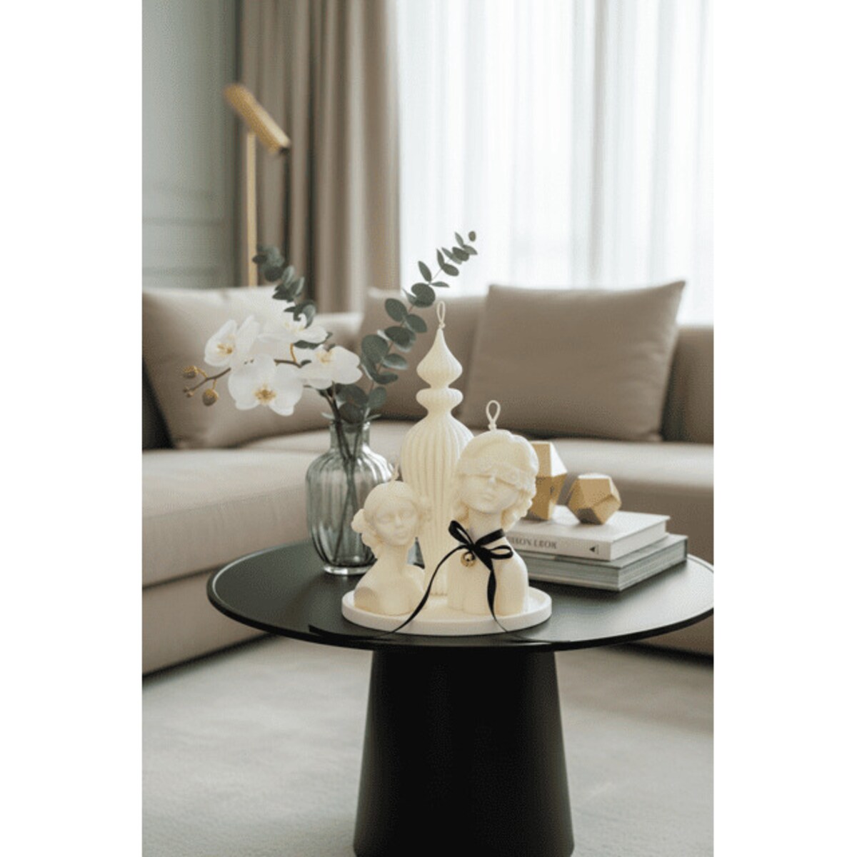 Zestaw świec sojowych Livia – eleganckie rzeźby z naturalnego wosku na tacy + torba prezentowa GRATIS