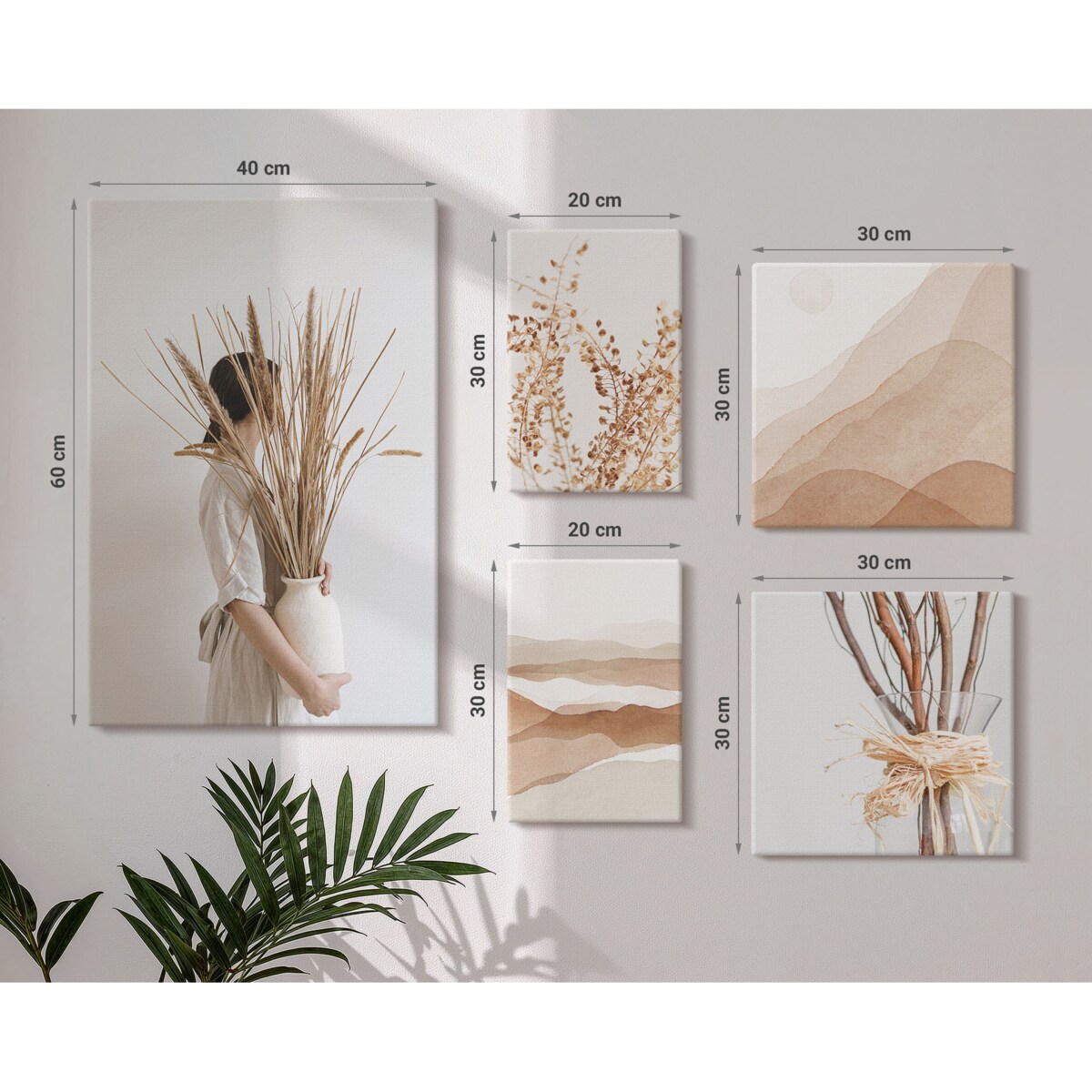 Zestaw 5 obrazów na płótnie - Stylowe boho rośliny krajobrazy - beżowy