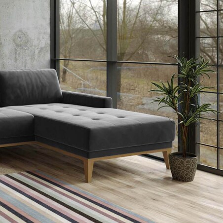 Sofa narożna Musso - ciemnoszara z pikowanym siedziskiem