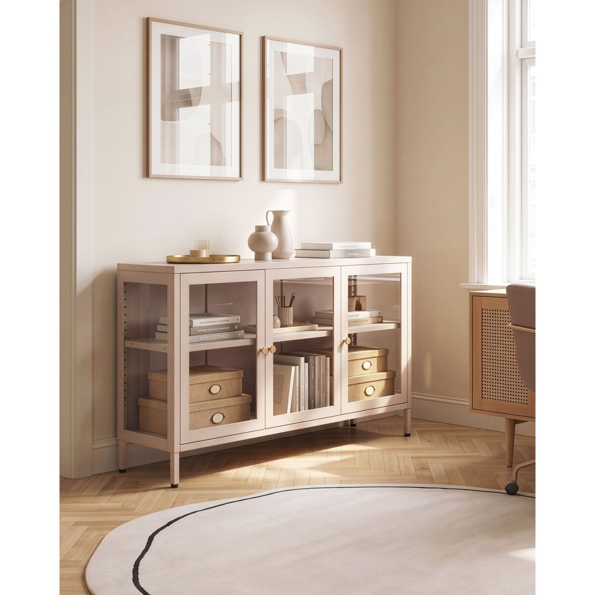 Szafka ze szklanymi drzwiami NEWPORT 115 cm Metal Beżowy