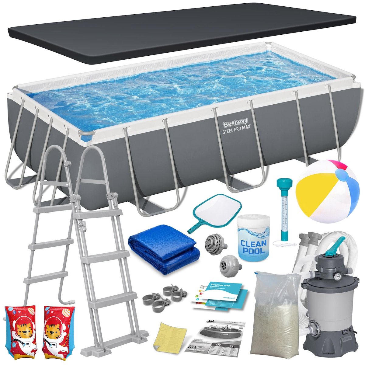 Basen ogrodowy stelażowy pompa piaskowa 404x201x100cm Bestway zestaw 17w1