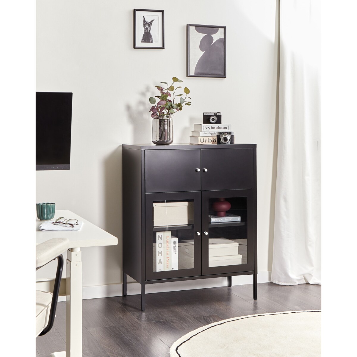 Szafka ze szklanymi drzwiami ESHOLT Metal 80 cm Czarny