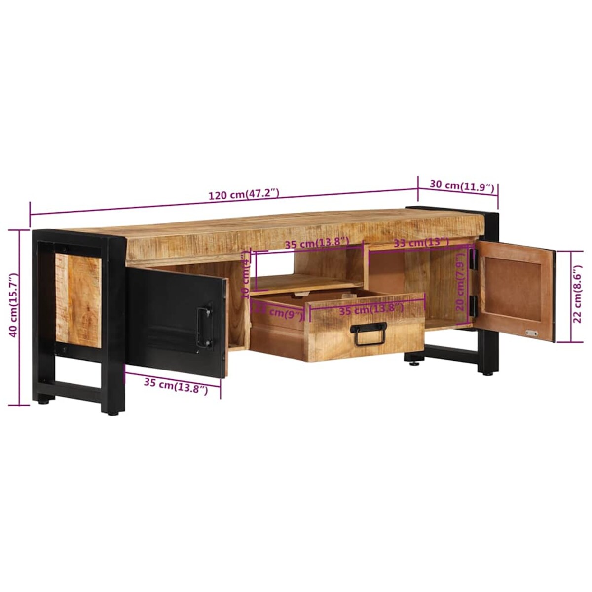 vidaXL Szafka pod TV, 120x30x40 cm, lite drewno mango