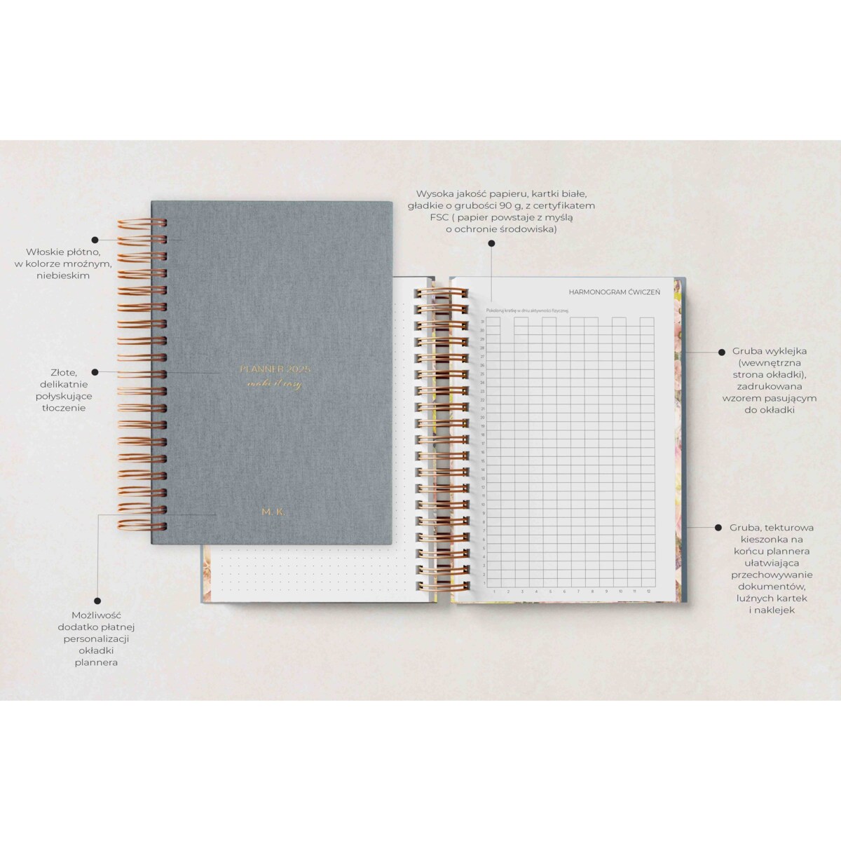 Planner dzienny na spirali 2025 – Nevada