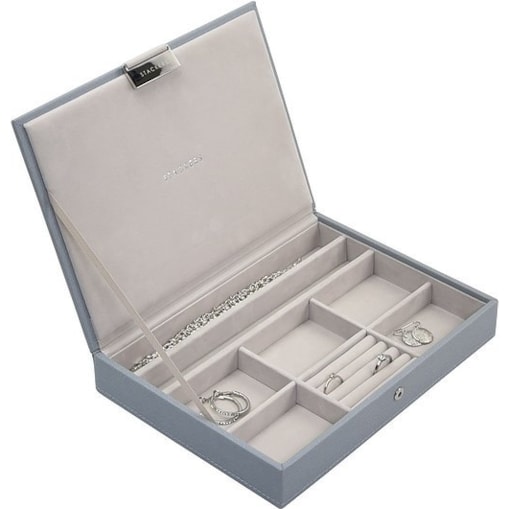 Szkatułka na biżuterię Stackers classic szaroniebieska z pokrywką
