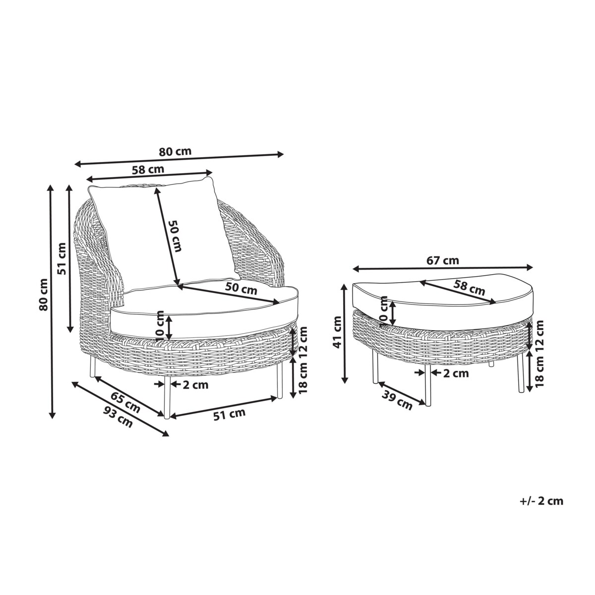 Fotel ogrodowy z technorattanu z podnóżkiem różowy ARCILLE