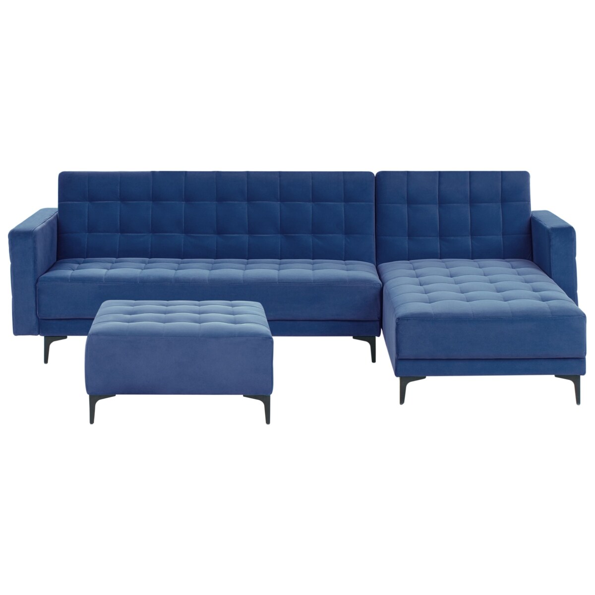 Sofa rozkładana lewostronna welurowa z otomaną niebieska ABERDEEN