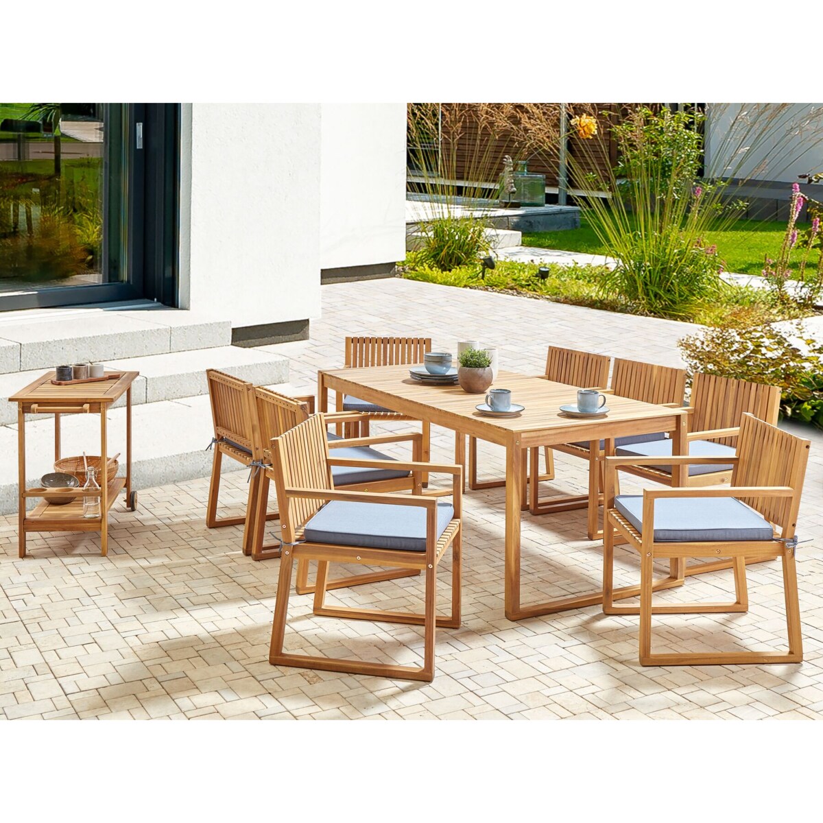 Zestaw ogrodowy dla 8 osób SASSARI II z poduszkami Certyfikowane drewno akacjowe Niebieski