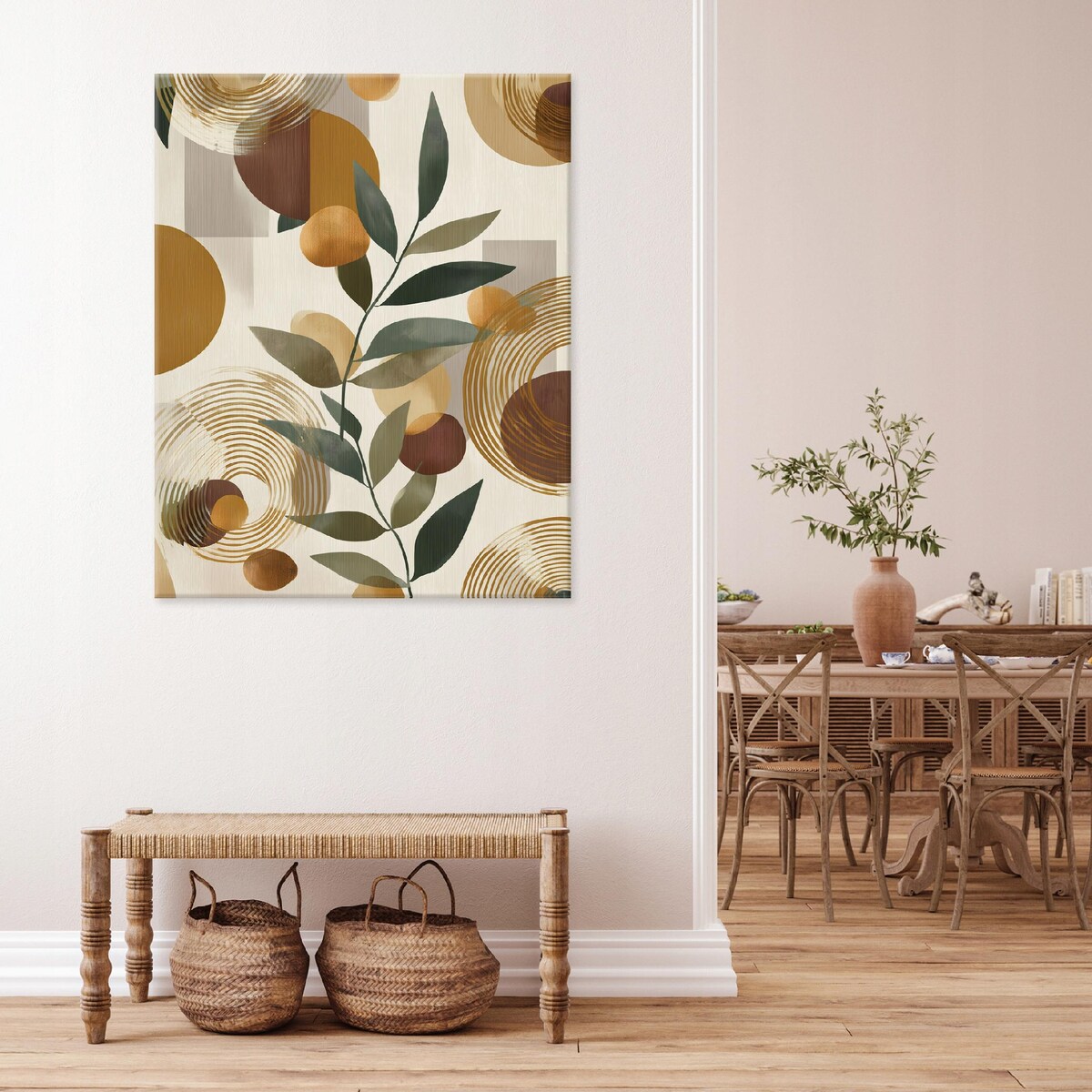 Obraz Do Sypialni Salonu Na Płótnie Liście Boho Brązowy 40x60