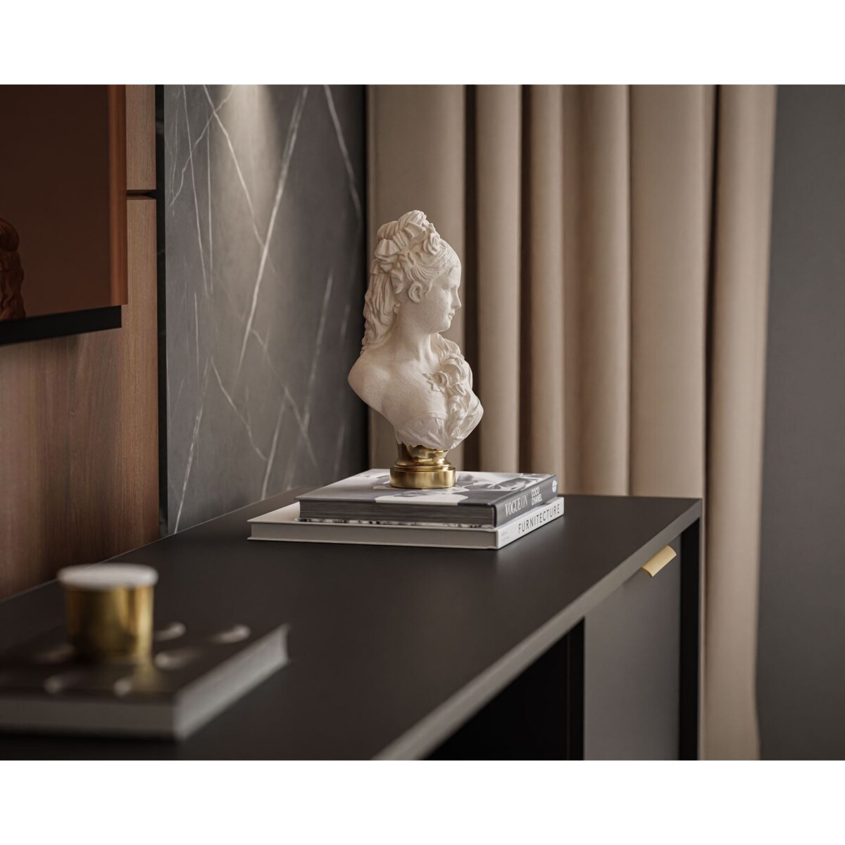 Szafka RTV LARETTO 203 cm antracyt, czarna, nóżki złote