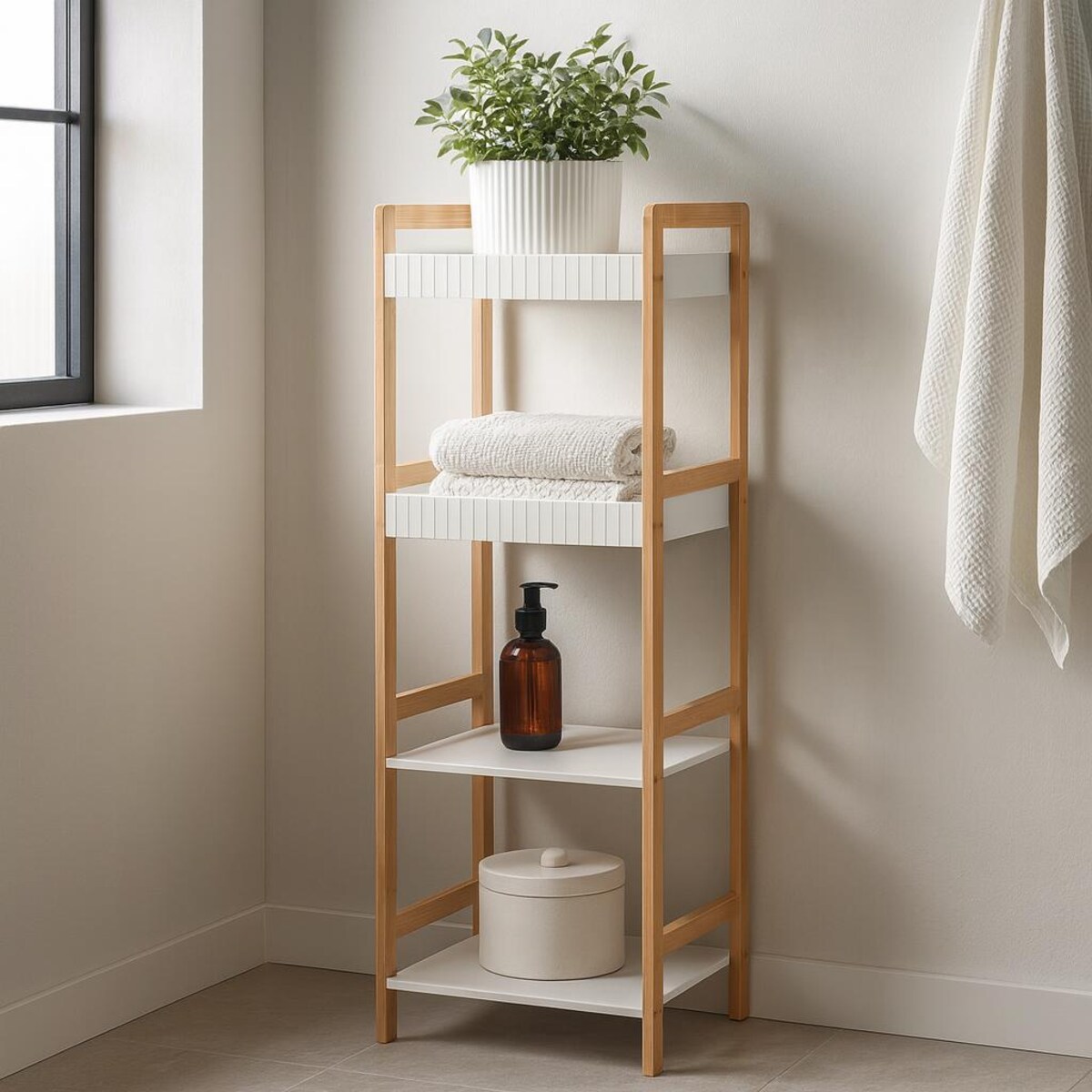 Słupek łazienkowy FORMA, bambusowy stelaż, 36 x 33 x 110 cm