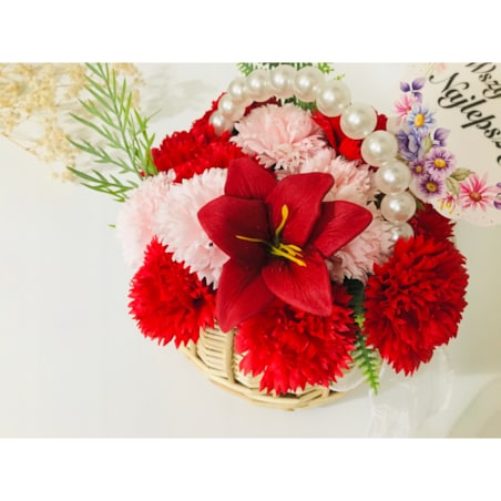 duży KWIATY MYDLANE lilia bordowa do bukietów stroika flower box podarunek