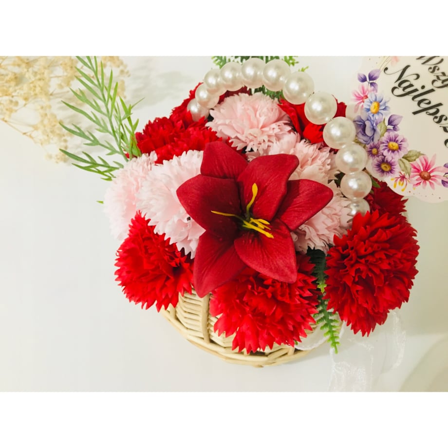 duży KWIATY MYDLANE lilia bordowa do bukietów stroika flower box podarunek