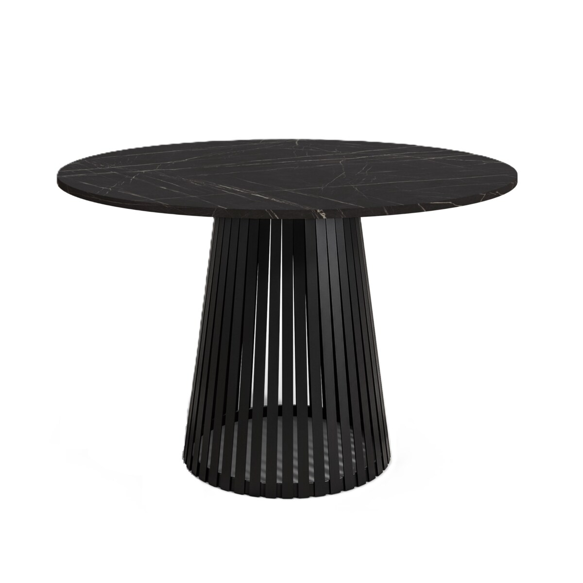 Stół okrągły VIV z lamelami do jadalni , salonu, blat 90 cm - ciemny marmur