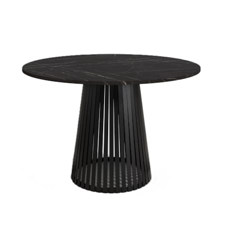 Stół okrągły VIV z lamelami do jadalni , salonu, blat 90 cm - ciemny marmur