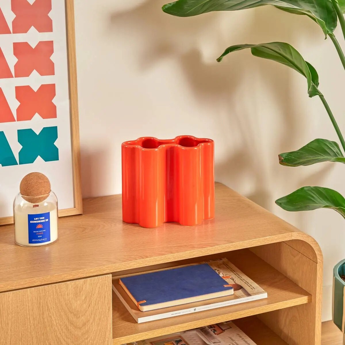 Wazon ceramiczny, falisty, pomarańczowy Flow