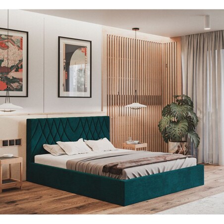 Łóżko do sypialni 160x200 OLDO 5 tapicerowane, z pojemnikiem- turkusowe