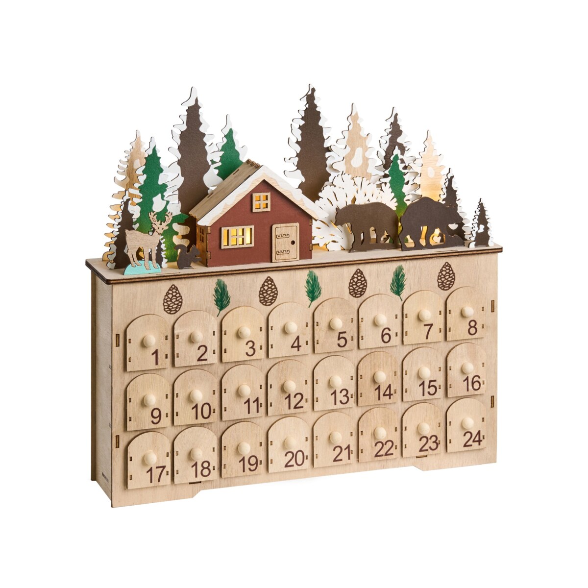 Dekoracja świąteczna LED HELIN Kalendarz adwentowy 33 cm Jasnobrązowy