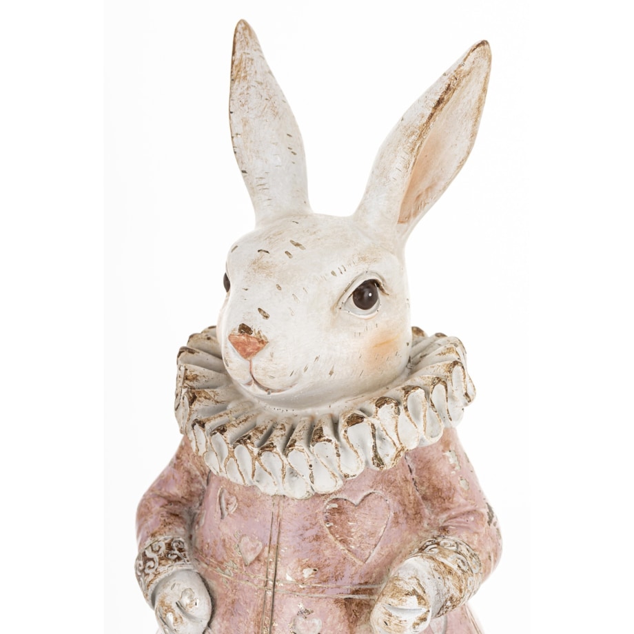 Dekoracja - biała króliczka LUISA 27,5x10,5x9,5 cm w różowej sukience