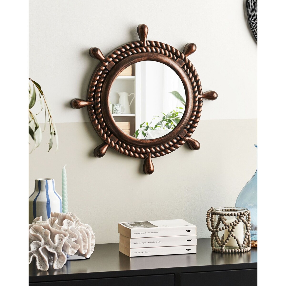 Okrągłe lustro ścienne ø 46 cm ciemnobrązowe GORMAZ